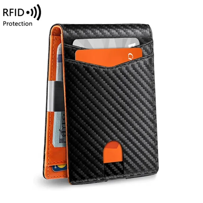 RFID Slim Men's Wallet With Money Clip,Minimalist Front Pocket Bifold Card Holder Carbon fibre Credit Card Holder Wallet - Image 6